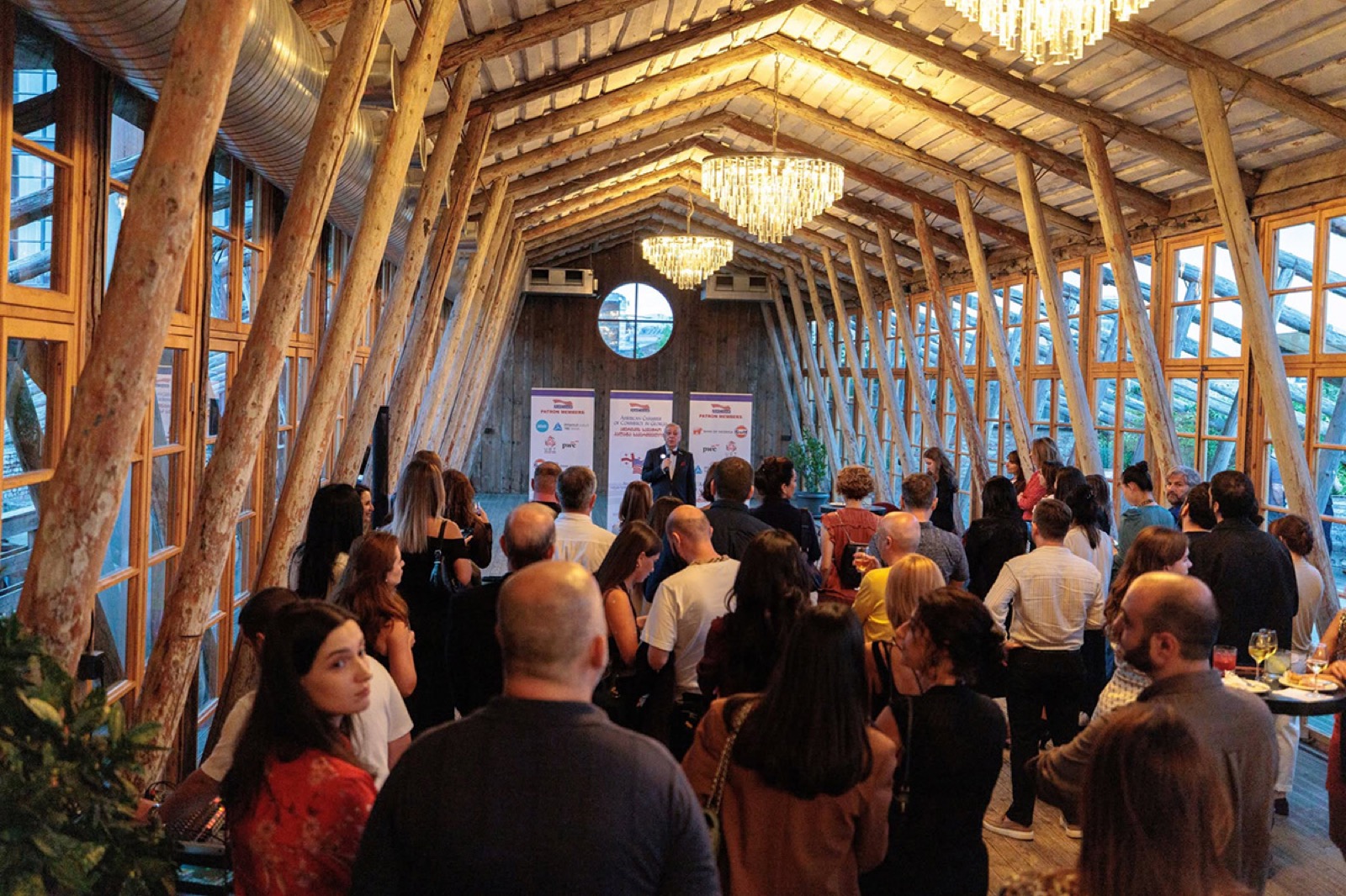 A reception in a timber hall in Tbilisi
